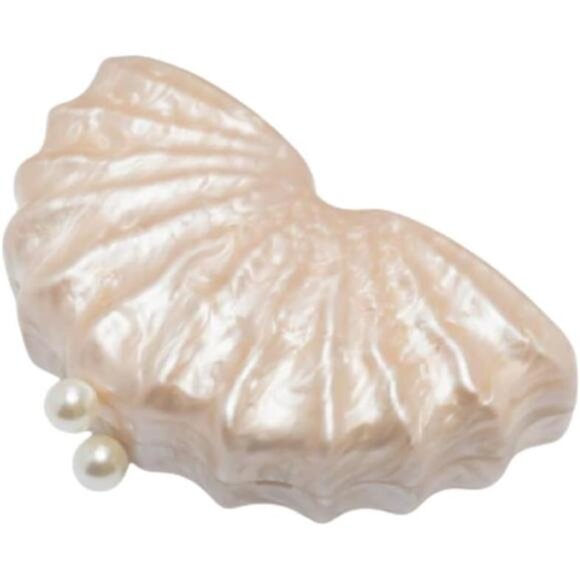 White Acrylic Shell Clutch | Elegant Evening Bag with Detachable Chain - Picture 2 of 5